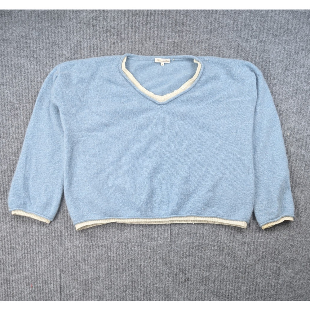 Minnie Rose Cashmere Sweater Womens Medium Blue Faux Layering Quiet Luxury Cozy